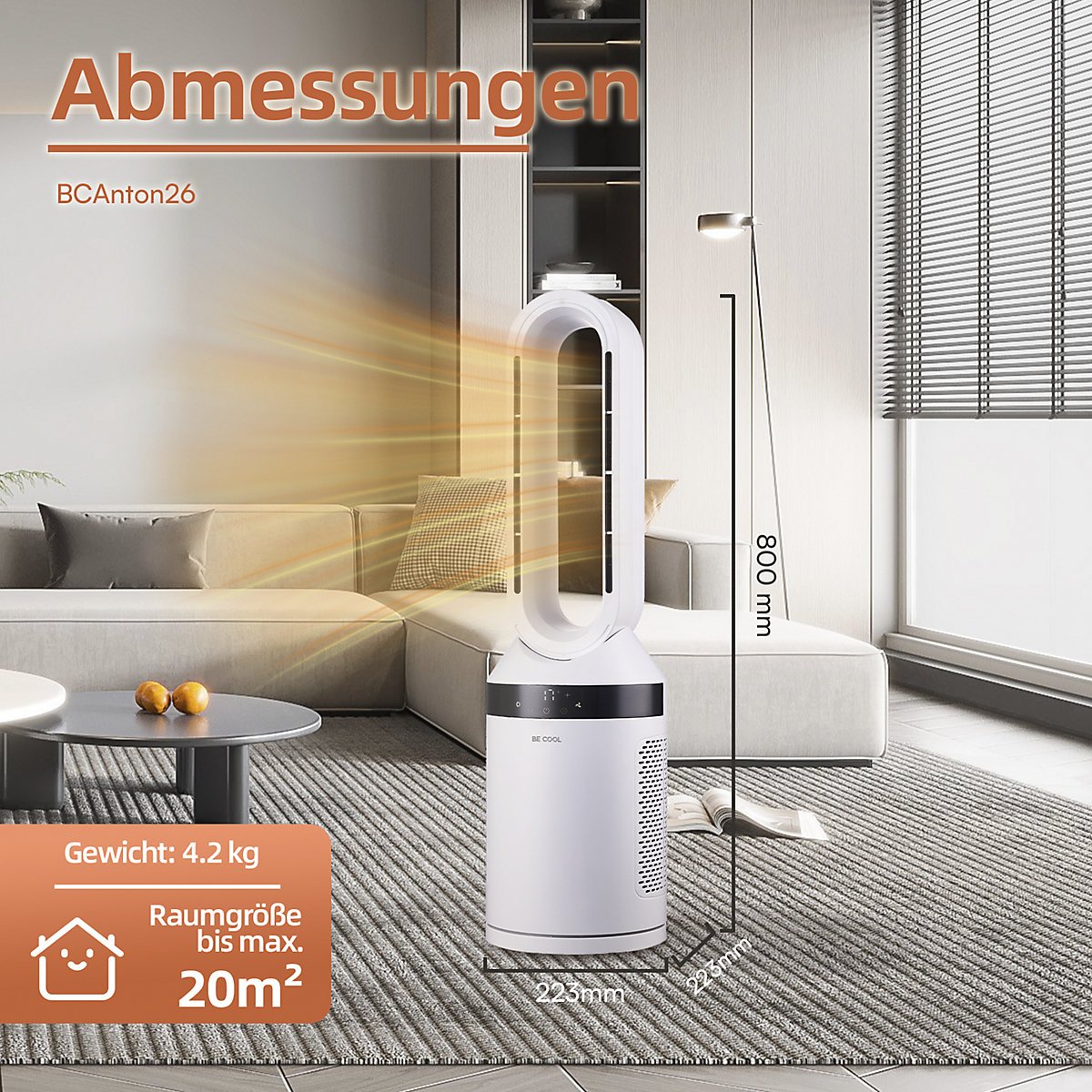Ventilateur et chauffage colonne BE COOL Bladeless 2-en-1 – 2000 W – Image 9