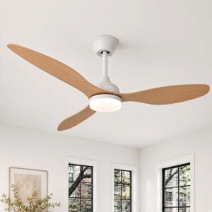 Ventilateur de plafond VENTILYA Marvia – LED 18 W – Blanc / Bois naturel – 132 cm